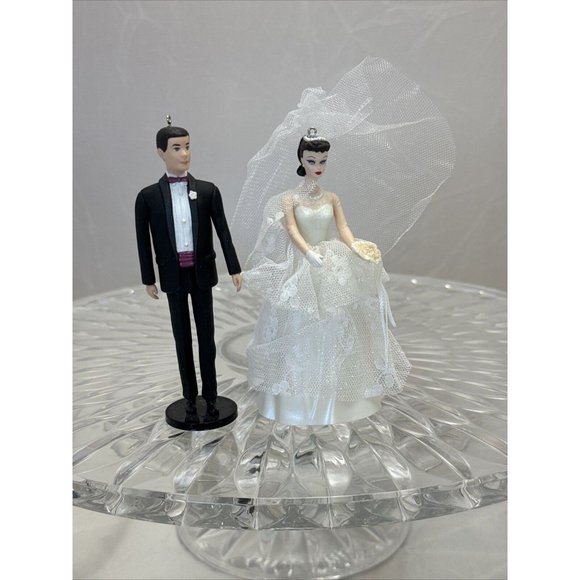 Vintage Lot Of 2‎ Hallmark Keepsake Holiday Barbie Ornaments 1990's Wedding Day - Picture 1 of 12
